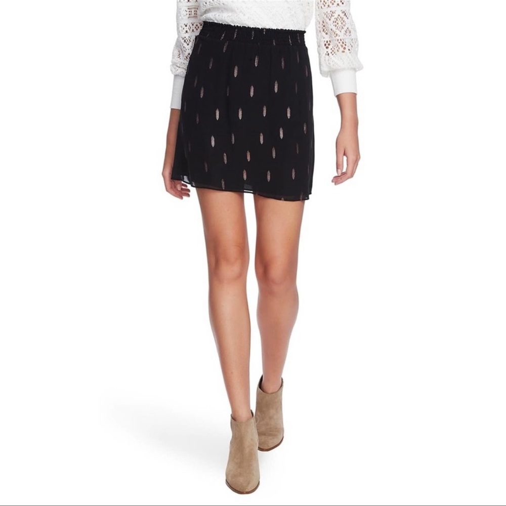 1. State Women's Medium Smocked Waist Foil Print Miniskirt Black Gold.